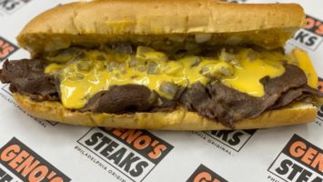 A cheesesteak from Geno's Steaks