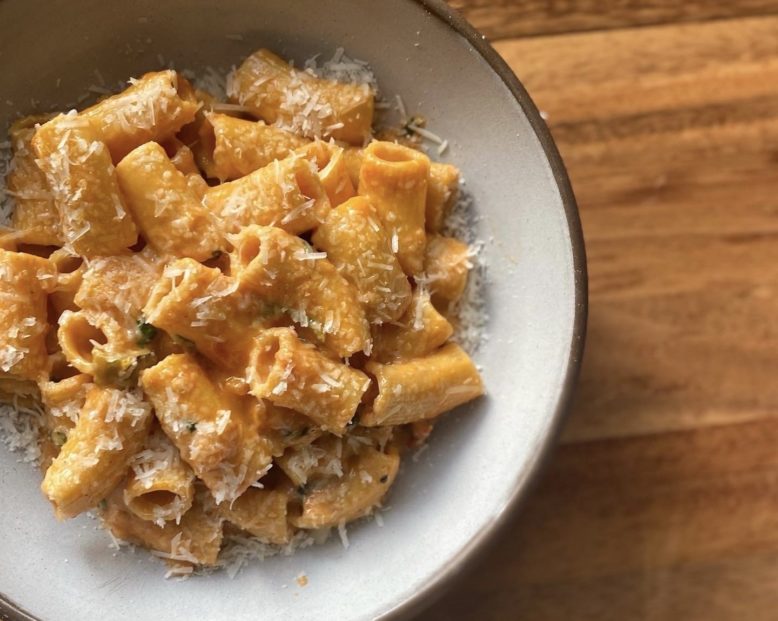 The spicy rigatoni at Rosie’s Rustico, an Italian pop-up at Fascino in Montclair