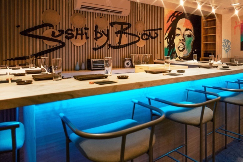 The décor at Sushi by Bou in Hoboken highlights Jersey hip-hop artists