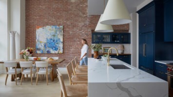 Kitchen and living room of an apartment in Hoboken's Wonder Lofts