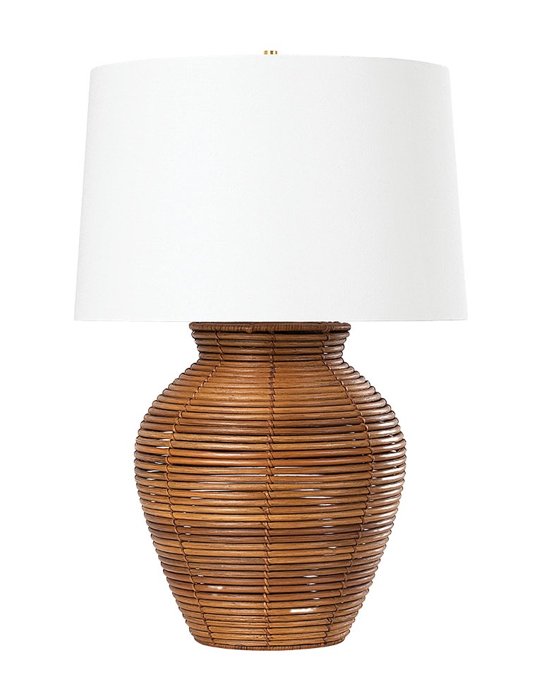 Rattan lamp base with a linen shade