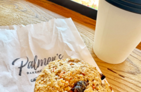 A scone and cup of coffee at Palmer's Bakehouse in Maplewood, NJ