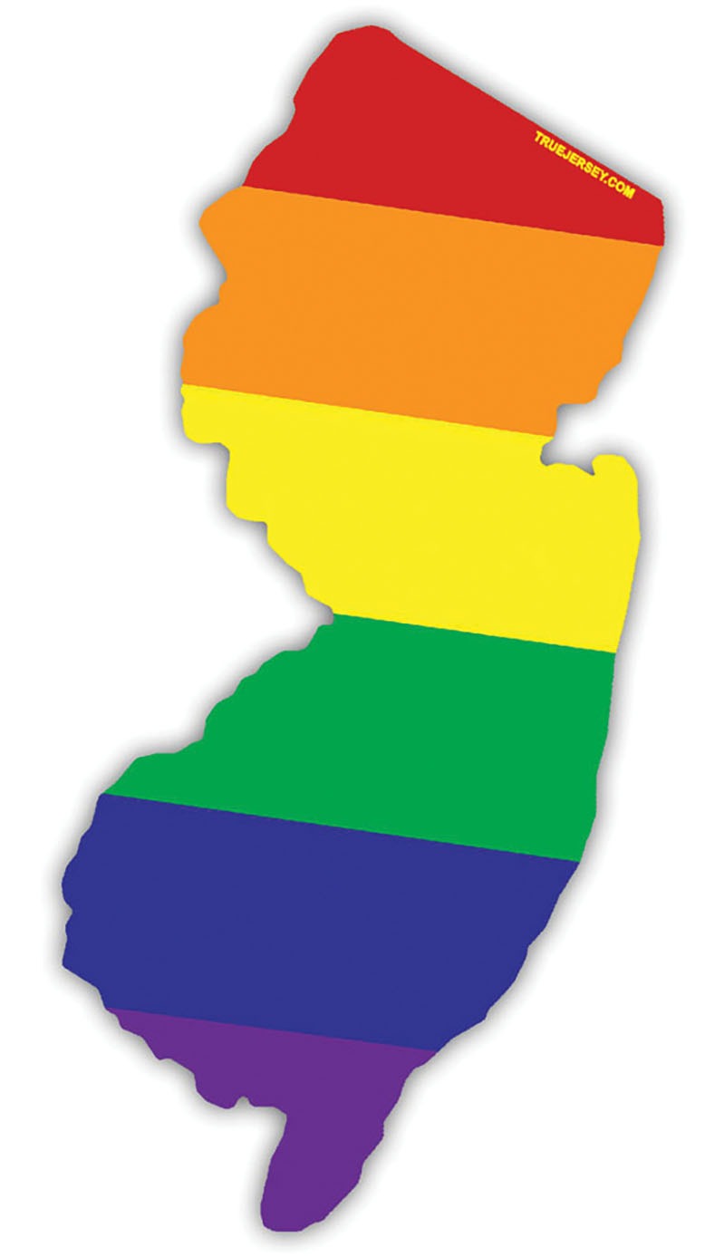 Rainbow sticker in the shape of New Jersey