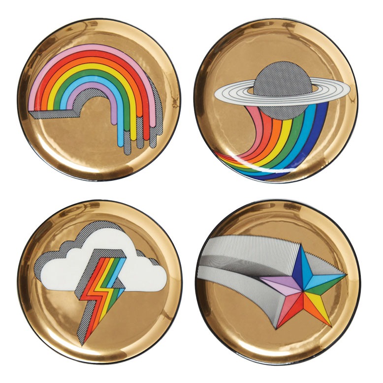 Jonathan Adler coasters with rainbow graphics