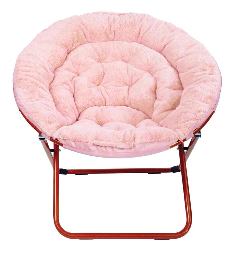 Pink foldable chair with a faux-fur seat cushion from Macy's