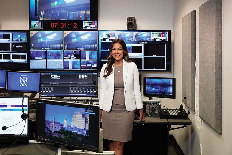Briana Vannozzi, the anchor of "NJ Spotlight News," at the NJ PBS studio in the Gateway Center in Newark, New Jersey