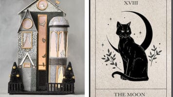 Photos of decorative haunted house and a