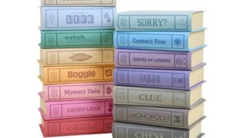 A collection of board games designed to look like books