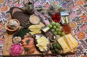 A board with smoked and cured fishes