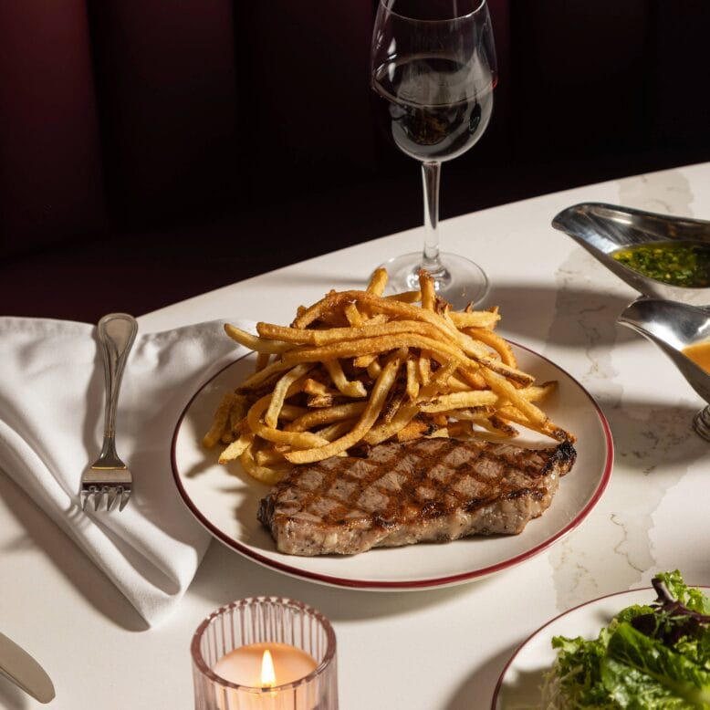 Steak and fries at Chez Frites in Atlantic City, New Jersey