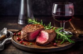 Steak with a glass of wine