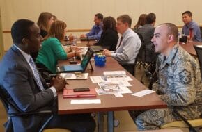 A veteran participates in a speed-interviewing session with JP Morgan Chase, via Manasquan-based nonprofit Bridging the Gap