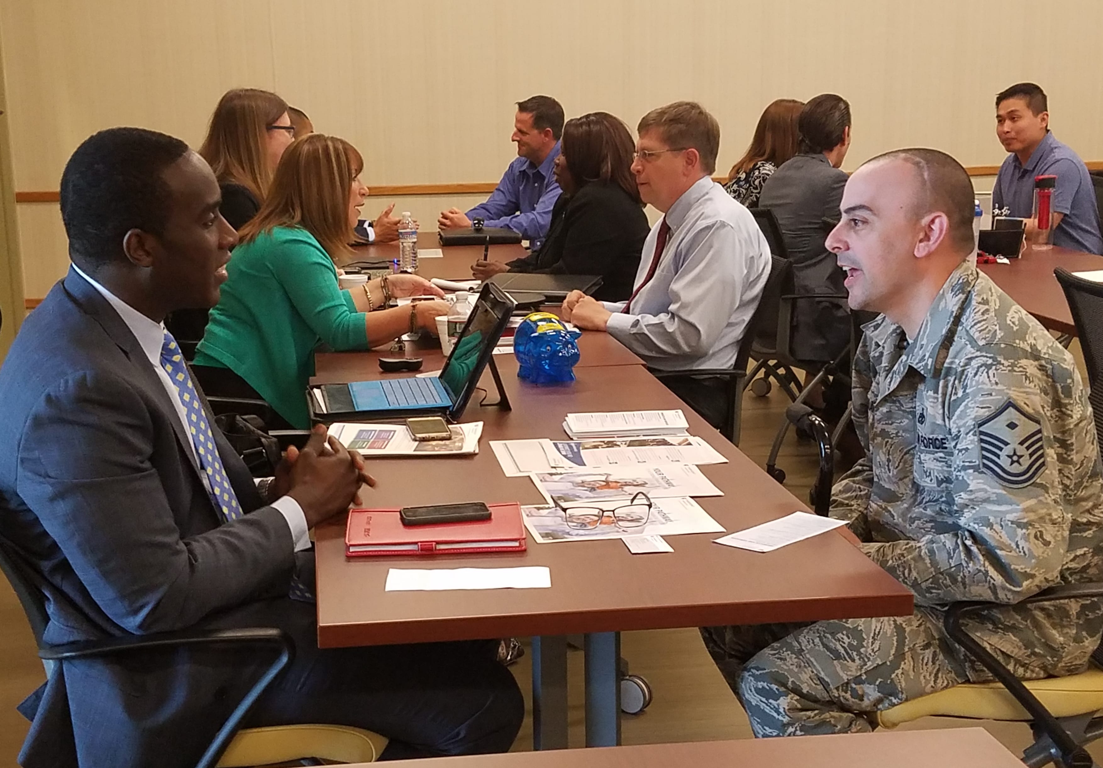 A veteran participates in a speed-interviewing session with JP Morgan Chase, via Manasquan-based nonprofit Bridging the Gap
