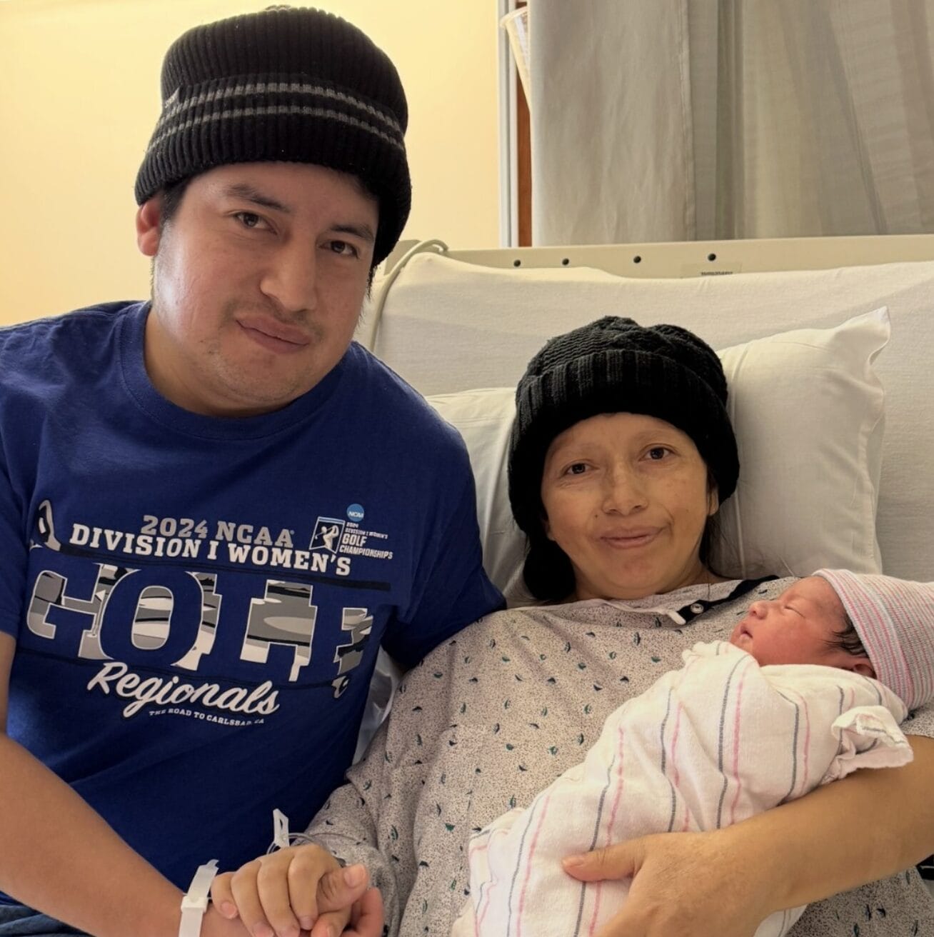 Newborn Elian Samir with parents Aida and Manuel at Cooperman Barnabas Medical Center in Livingston, New Jersey