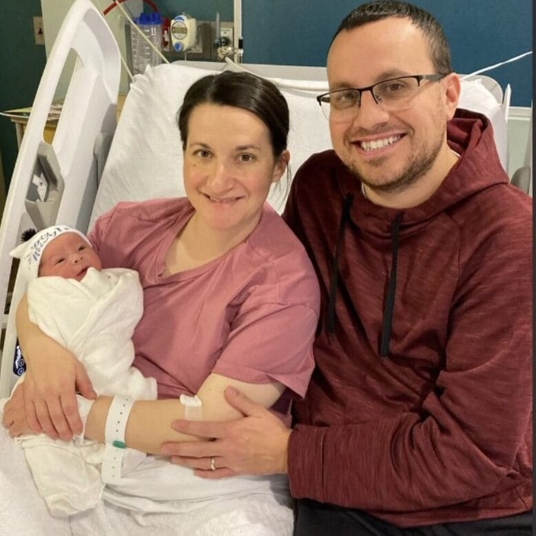Newborn Landon with parents Caitlyn and Mark at Virtua Voorhees Hospital in Voorhees Township, New Jersey