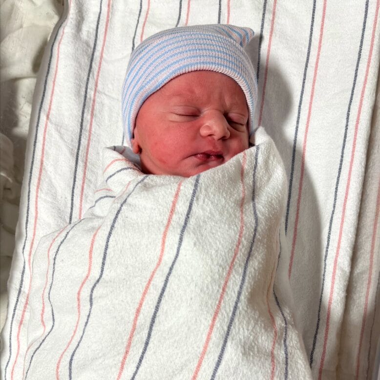 A newborn baby boy born at Robert Wood Johnson University Hospital in New Brunswick, New Jersey