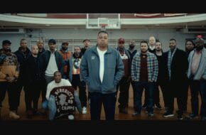 Coach Derrick Hoff with alumni of the St. Benedict's fencing team who were interviewed for the Untouchables documentary. Director Sabbuur "Saki" Ikhlas, a former team captain, is at far left (in yellow/gold). Courtesy of Sabbuur "Saki" Ikhlas.