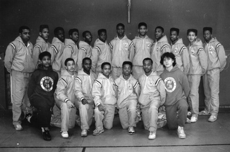 This is the 1990 Gray Bees fencing team photo. The 1990 team won the first state championship in fencing for St. Benedict's. Courtesy of Sabbuur "Saki" Ikhlas. 