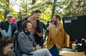 Adam Sandler and Travis Kelce behind the scenes of "Happy Gilmore 2"