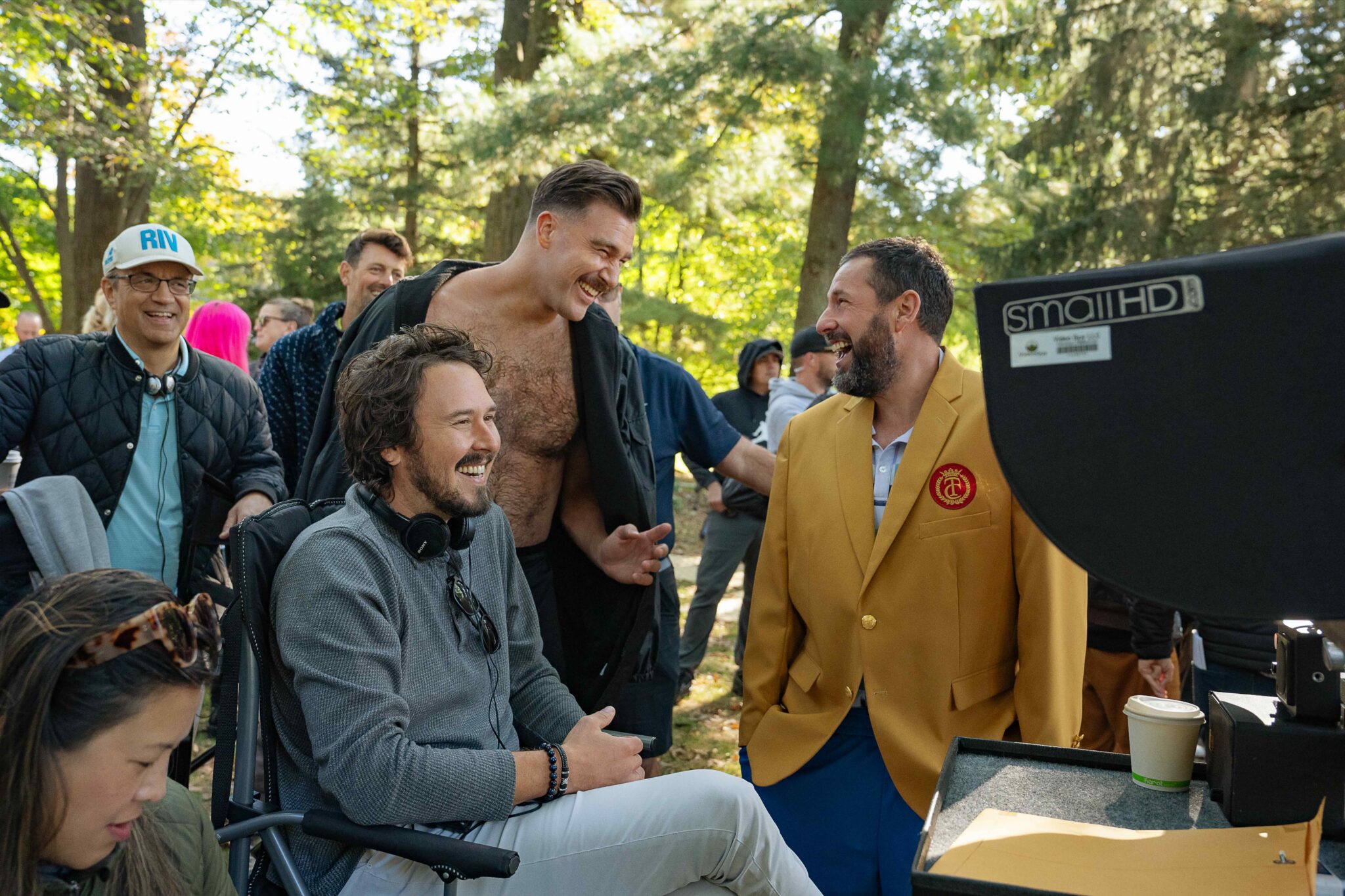 Adam Sandler and Travis Kelce behind the scenes of "Happy Gilmore 2"