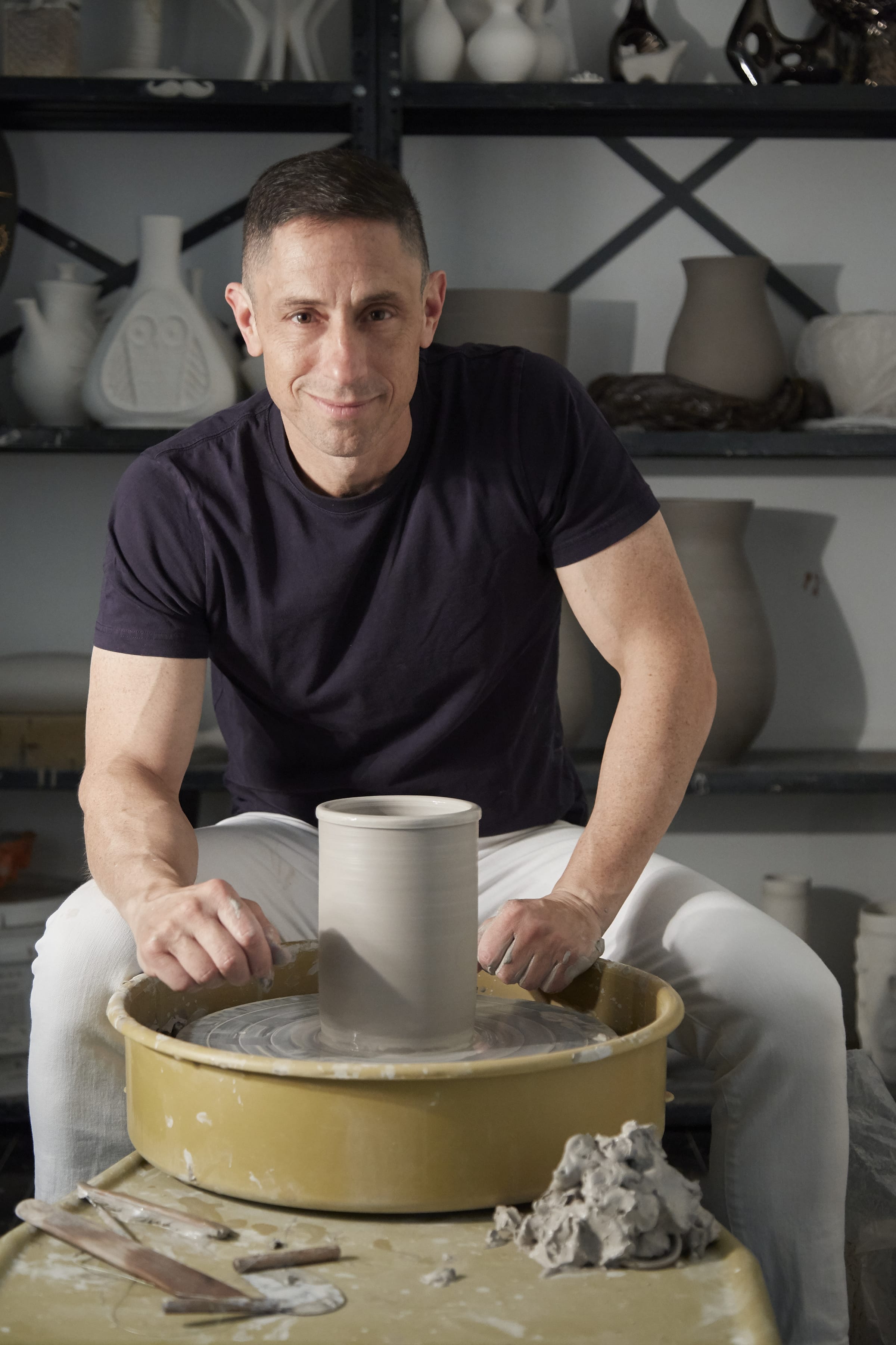 Jonathan Adler at pottery wheel