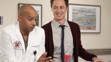 Zach Braff and Donald Faison appear in the premiere of the "Scrubs" revival.