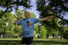 Dr. Larry Grogin is seen in Sedalia, Missouri, in May, as he runs across the country. Photo: Simon Kuo