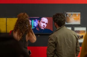Visitors at "Stories and Set Designs for The Sopranos" at the Museum of the Moving Image in Astoria, Queens, NYC