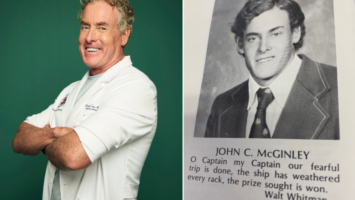 John C. McGinley promoting the "Scrubs" revival (left) and in his Millburn High School yearbook