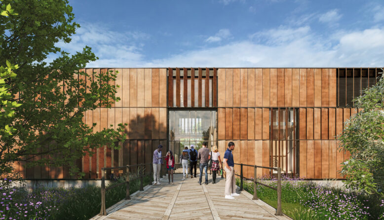 Rendering of the boardwalk entranceway of the Bruce Springsteen Center for American Music at Monmouth University in West Long Branch, NJ