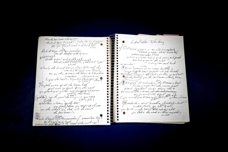 Notebook showing Bruce Springsteen's handwritten lyrics to "Last Man Standing" from the Bruce Springsteen Center for American Music at Monmouth University in West Long Branch, NJ