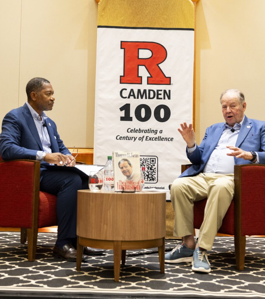 Former NJ Governor Thomas H. Kean with Rutgers-Camden Chancellor Antonio D. Tillis.