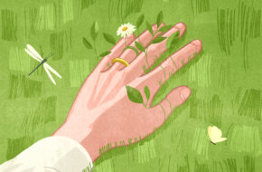 Illustration of a hand on grass