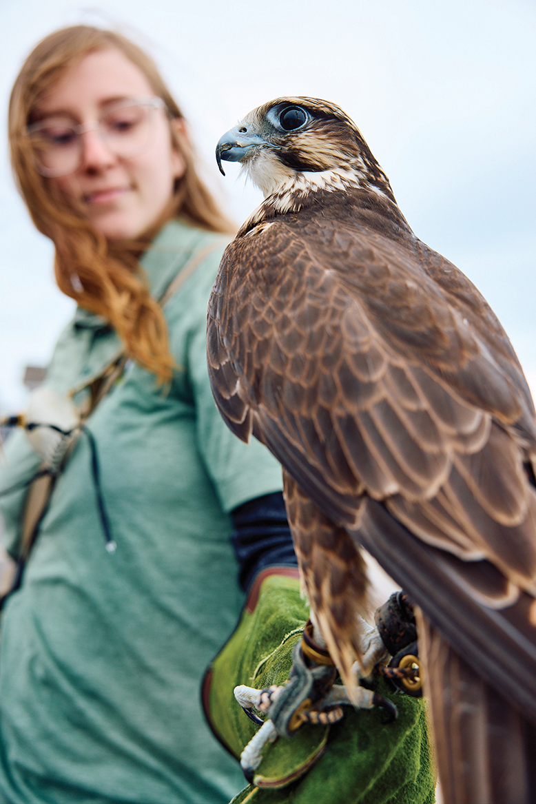Woman with trained bird in Ocean City, NJ