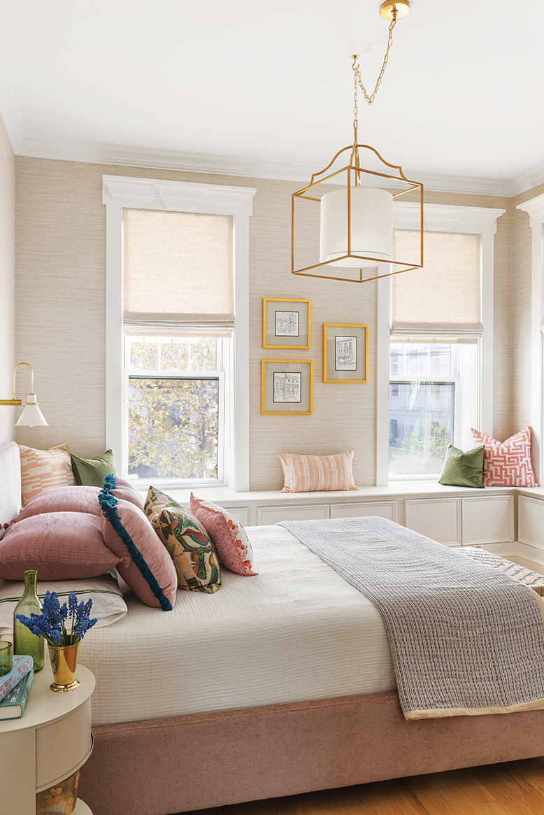 Primary bedroom in brownstone in Hoboken, NJ
