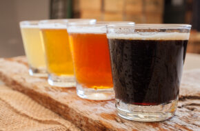 4 glasses of assorted beers