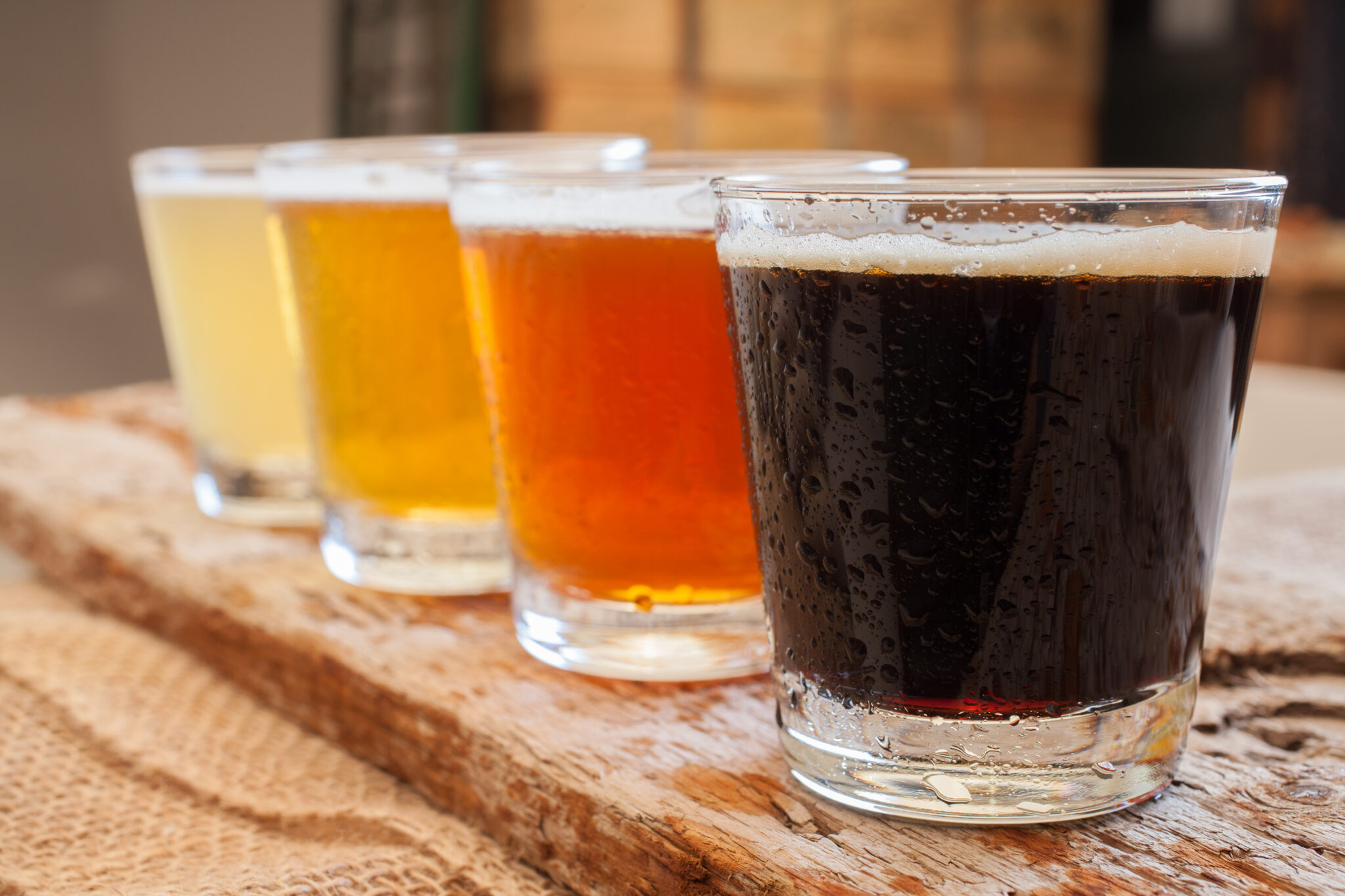 4 glasses of assorted beers