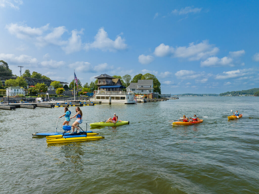 Visitors hydrobiking and kayaking on Lake Hopatcong, NJ