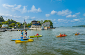 Visitors hydrobiking and kayaking on Lake Hopatcong, NJ