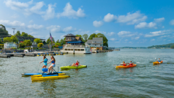 Visitors hydrobiking and kayaking on Lake Hopatcong, NJ