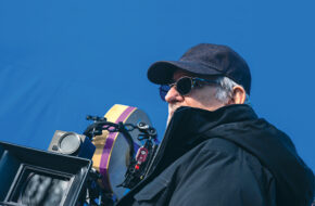 Steven Spielberg on the set of DISCLOSURE DAY.
