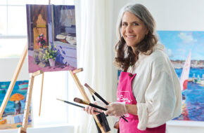 NJ artist Jules Duffy at her easel