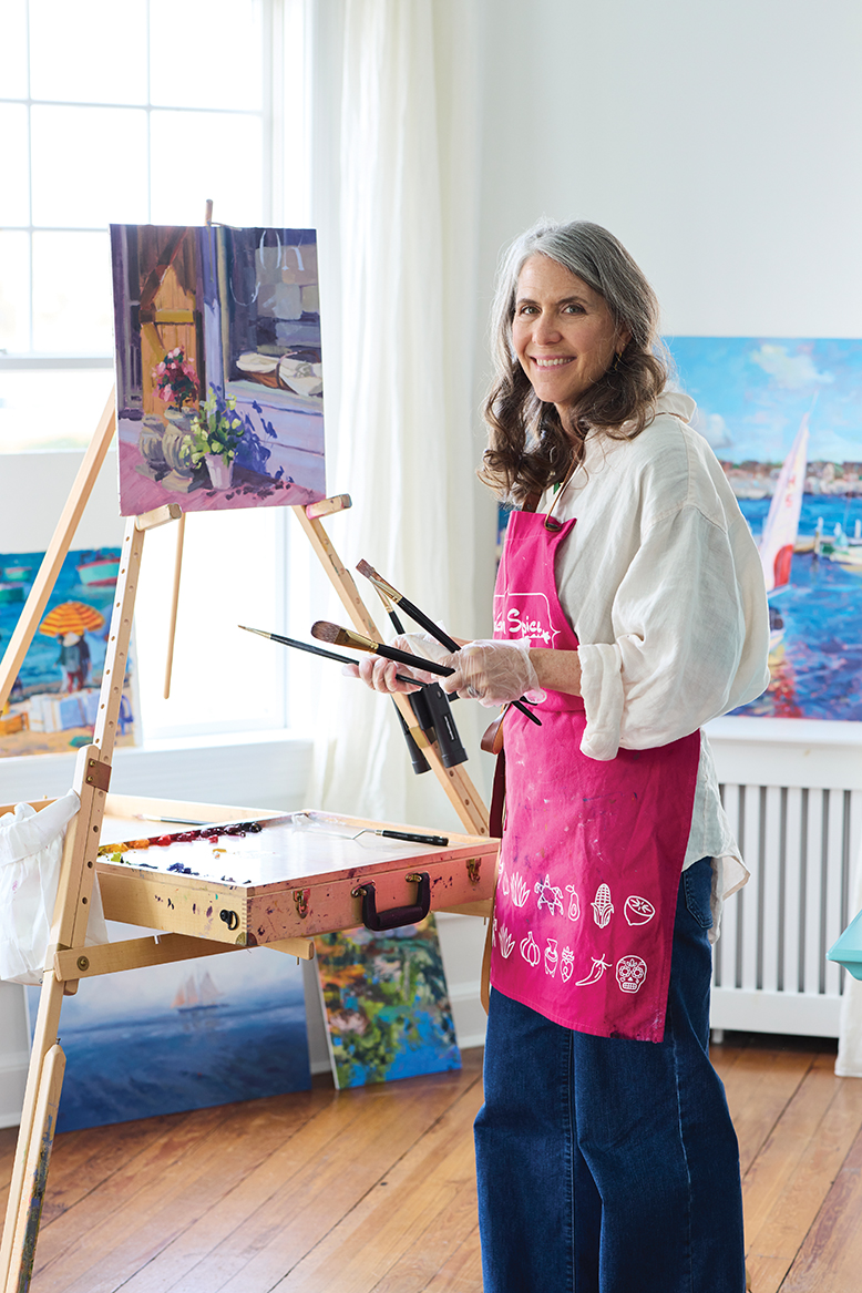 NJ artist Jules Duffy at her easel