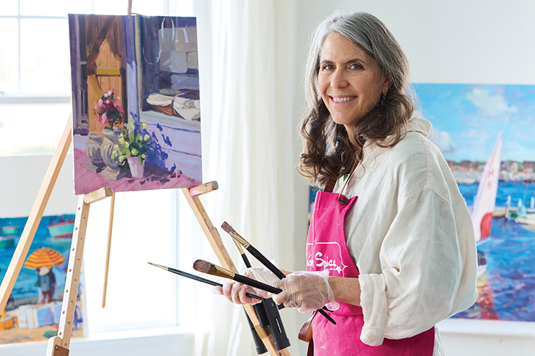NJ artist Jules Duffy at her easel