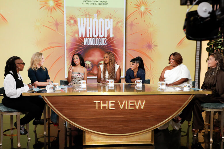 From left: Whoopi Goldberg, Sara Haines, Kerry Washington, Whitney White, Kara Young, Danielle Pinnock and Sunny Hostin on "The View" on June 25
