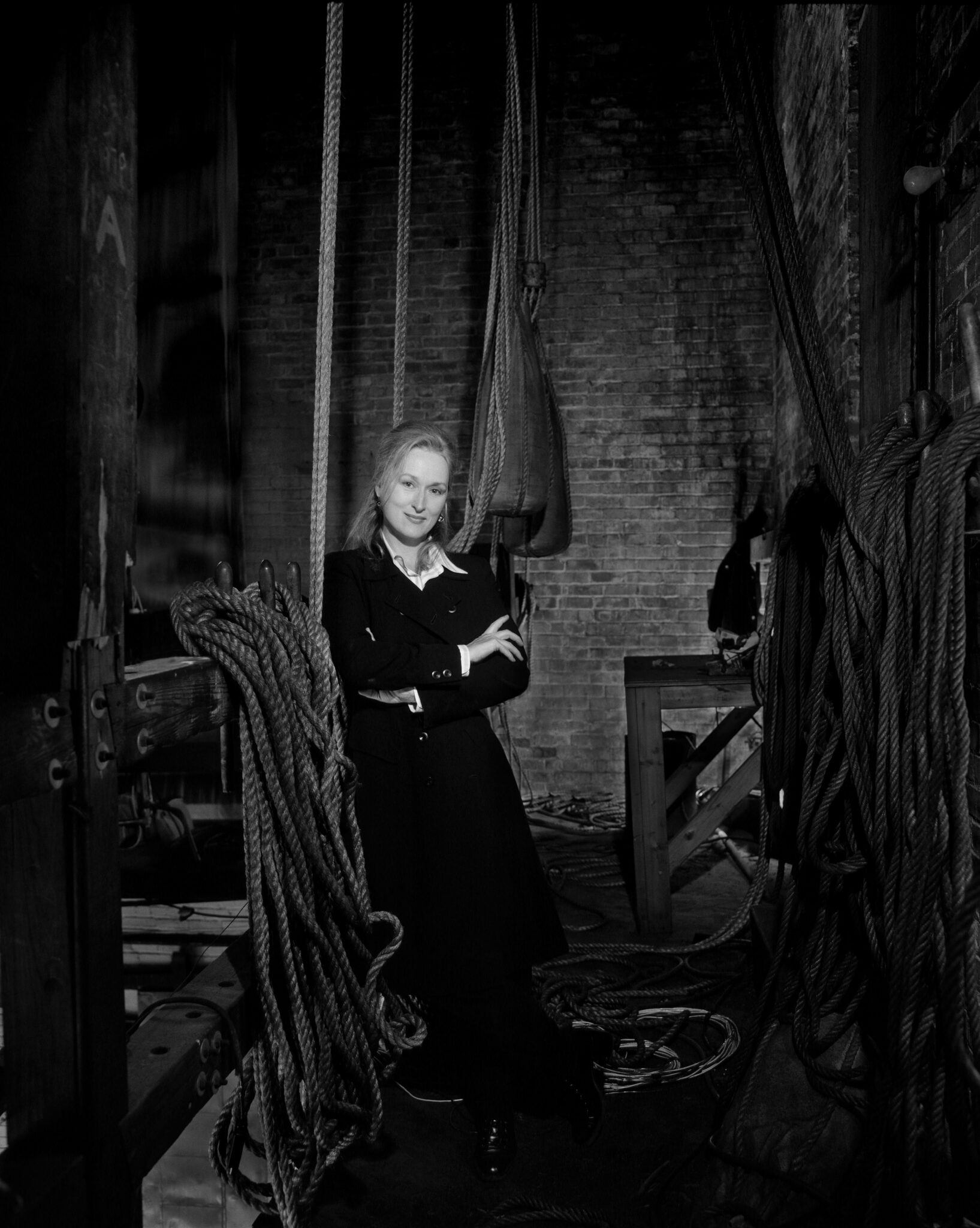 Black-and-white portrait of Meryl Streep taken by photographer Timothy White