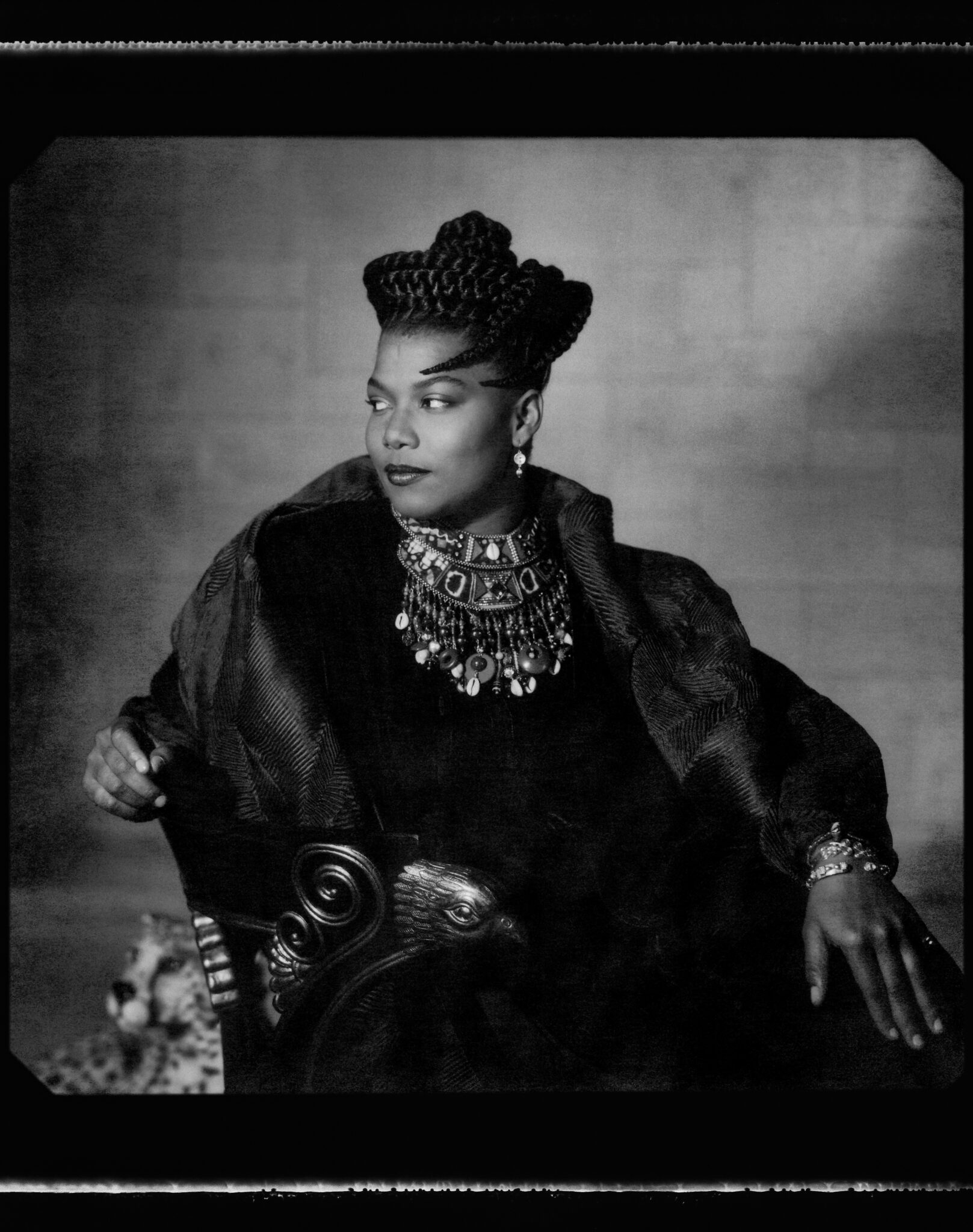 Black-and-white portrait of Queen Latifah taken by photographer Timothy White