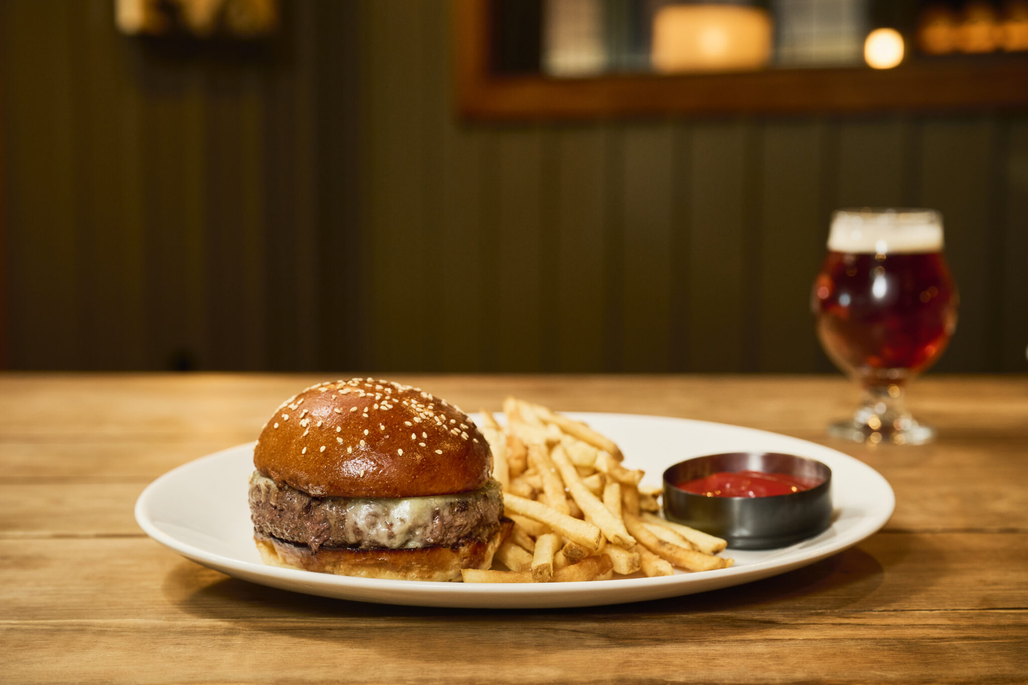 Burger and fries at Black Horse Pub in Mendham. NJ