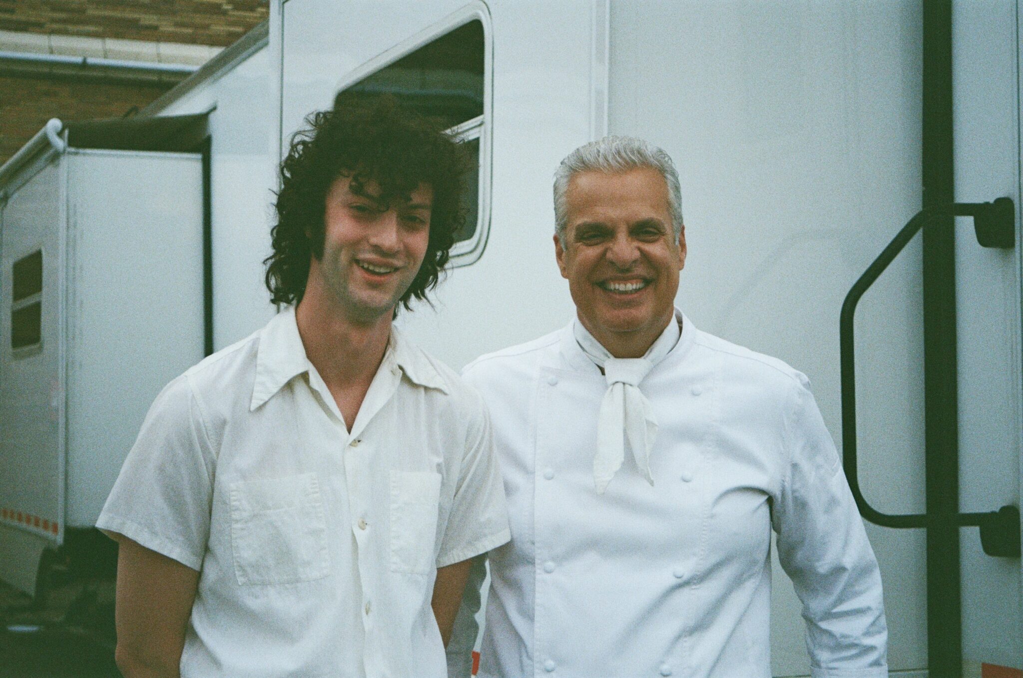 Dominic Sessa and French chef Eric Ripert behind the scenes of "Tony"