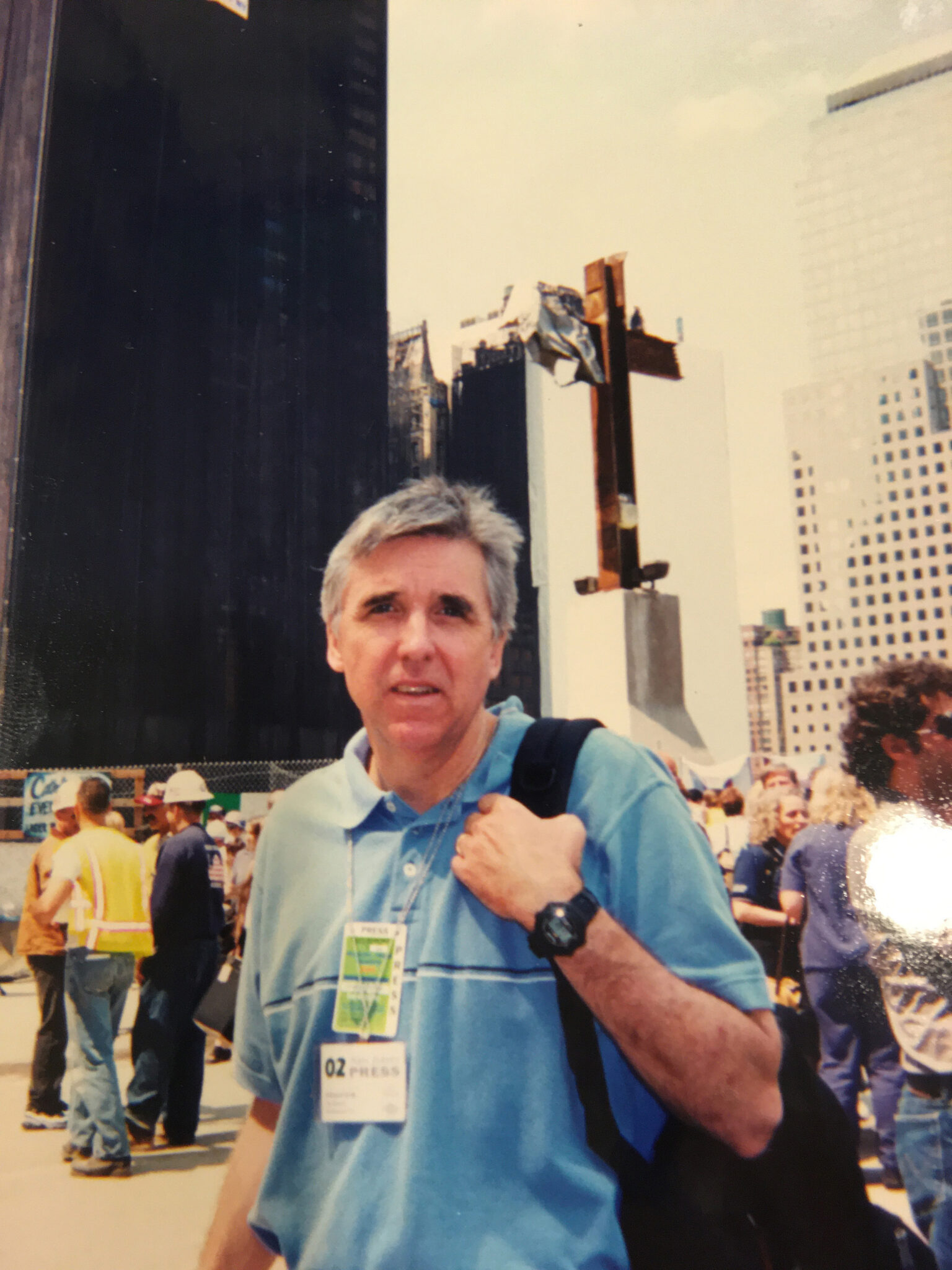 Author and Bergen Record reporter Mike Kelly is seen at Ground Zero in May of 2002, during the final stages of clean-up at the site.  